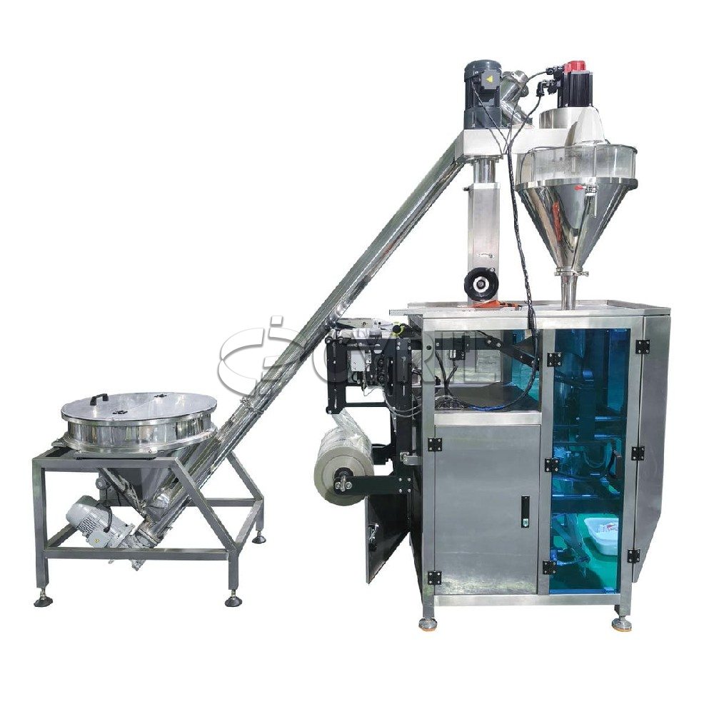 Powder packaging machine + direct push + back seal + round bucket loading