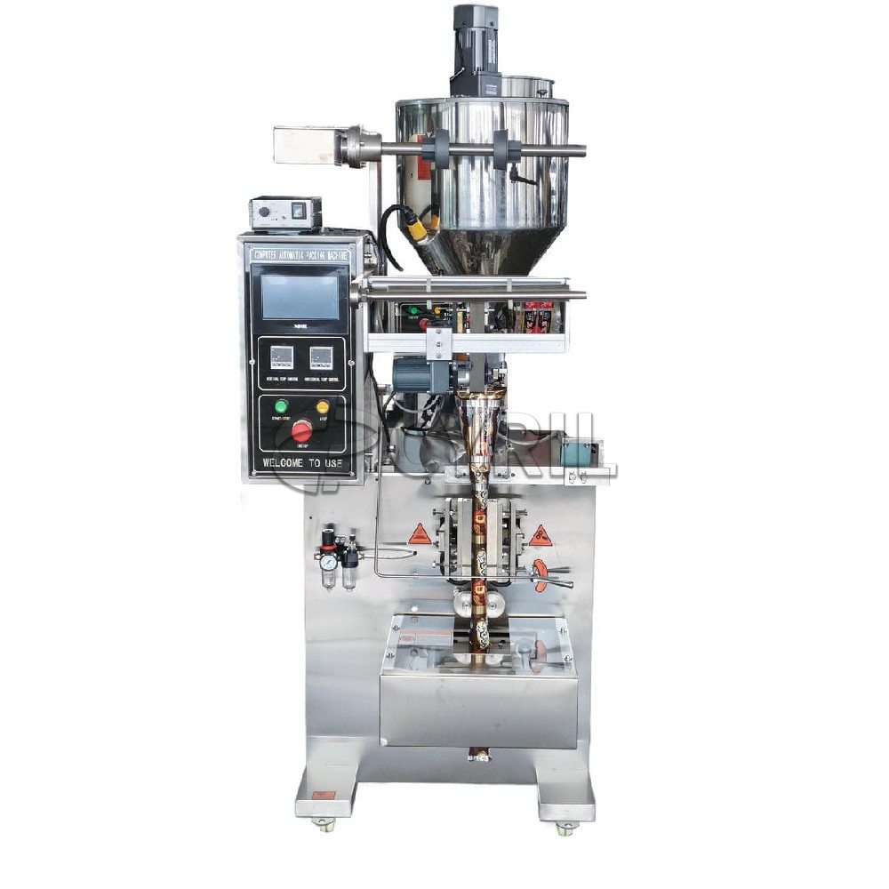 Paste packaging machine + gear pump + round bucket stirring and heating + back sealing