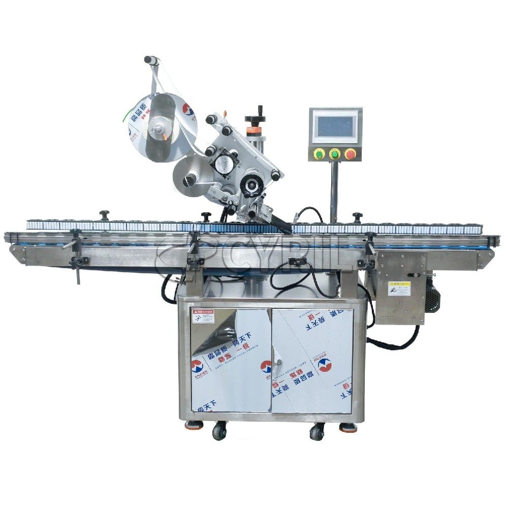 Flat labeling machine roller guide